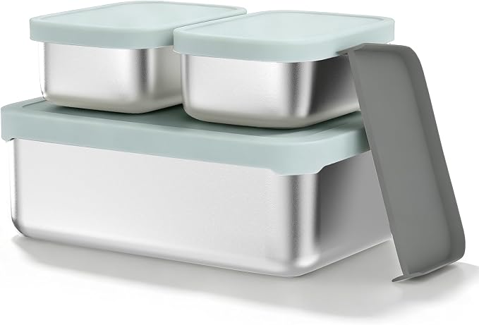 Stainless Steel Bento Box, 33oz Leak-proof Metal Lunch Box Container with Silicone Lid, Microwave-Safe, with Divider, Lunch Food Meal Prep Snack Container for School Work