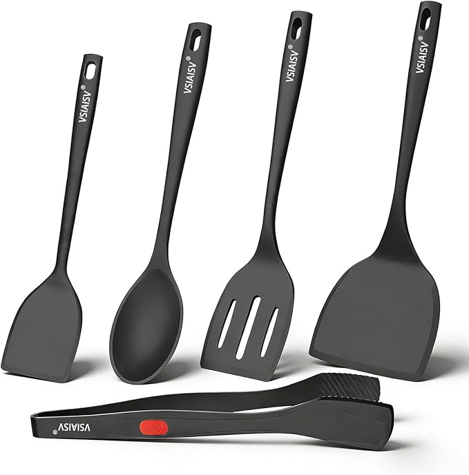 Silicone Spatula Turner Set of 5 for Nonstick Cookware, BPA Free | 600°F Heat Resistant, Flexible Spatulas for Flipping, Egg & Pancake, Non Scratch Kitchen Cooking Utensils, Dishwasher Safe