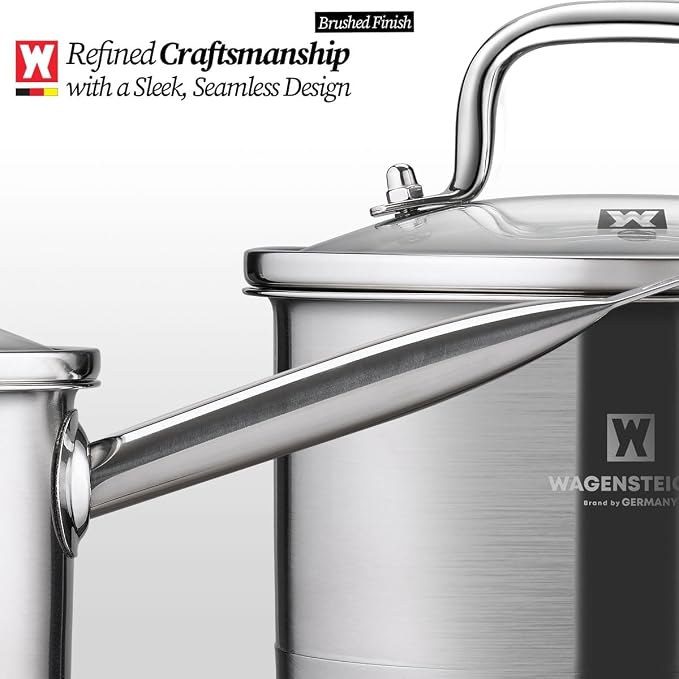 WAGENSTEIGER 2.23 Quarts 3-Ply Stainless Steel Saucepan with Aluminum Core, Tempered Glass Lid, Compatible with All Cooktops, Quick & Even Heating, Rust & Corrosion Resistant (6.89" Diameter)