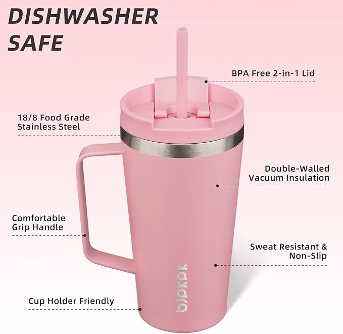 BJPKPK 18oz Insulated Tumbler with Handle, Lid & Straw, Stainless Steel | Double Wall Vacuum Insulated Coffee Travel Mug - Keeps Cold & Hot, BPA Free, Cupholder Fit for Office, Gym & Travel