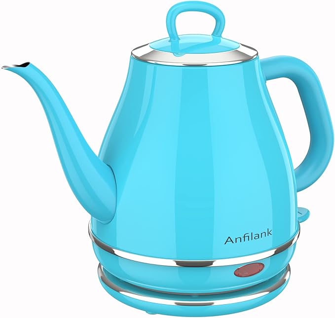 Anfilank Electric Gooseneck Kettle, 1L 1500W Fast Boil, 100% Stainless Steel BPA Free Pour-Over Coffee & Tea Kettle, Water Boiler with Auto Shut & Boil-Dry Protection, Turquoise