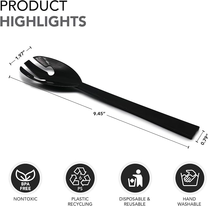 Party Essentials Plastic Party Buffet Serving Utensils Kit, Spoons/Forks/Tongs, 40-Piece, Black