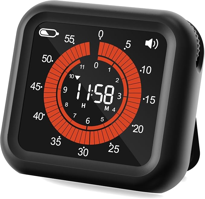 Digital Magnetic Visual Kitchen Timer, Up to 11H 59M Countdown & Count Up | USB-C Rechargeable, Large VA Display, Adjustable Volume and Brightness, Memory Recall Function for Kitchen, Classroom, Study