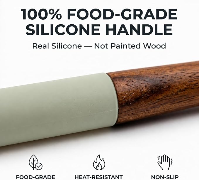DI ORO Wooden Kitchen Utensil Set - 5 Pc Spoon & Spatula, Sage | Won't scratch nonstick pots and pans; Natural hardwood, easy to hand wash; For cooking, serving, stirring, and turning