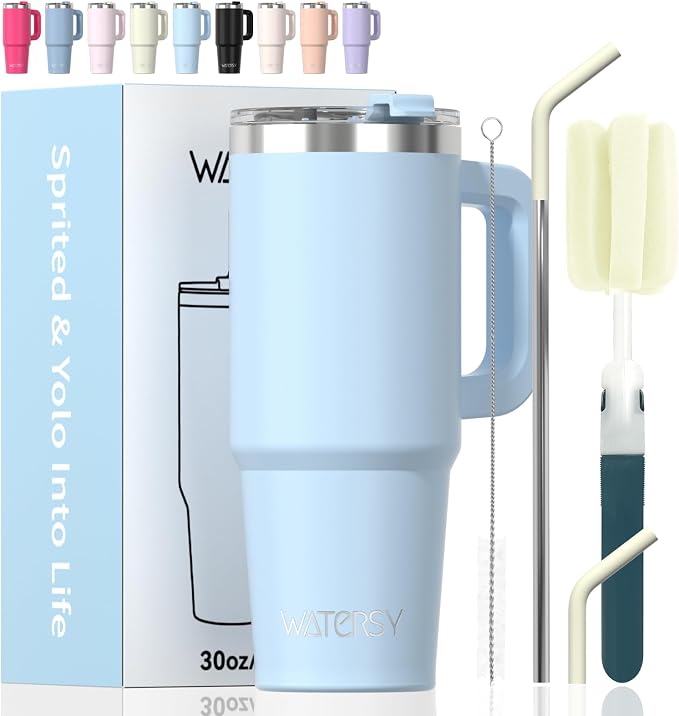20 oz Tumbler with Handle,Tumbler with Lid and Straw,Double Wall Insulated Cup Stainless Steel Travel Mug(Cold for 34 Hours),Water Bottle for Iced Tea,Coffee,Cold Beverages(Blue)