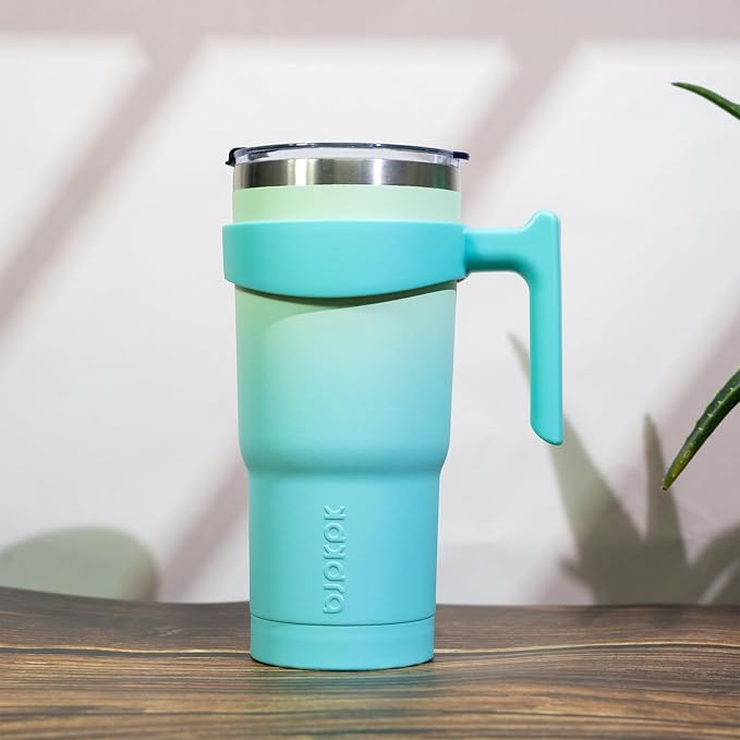 BJPKPK 40 oz Tumbler with Handle & Straw, Insulated Stainless Steel Mug | Double Wall Vacuum, Keeps Hot/Cold, Thermal Cup, BPA Free, Dishwasher Safe, Cupholder Fit, Coffee & Travel, Mint