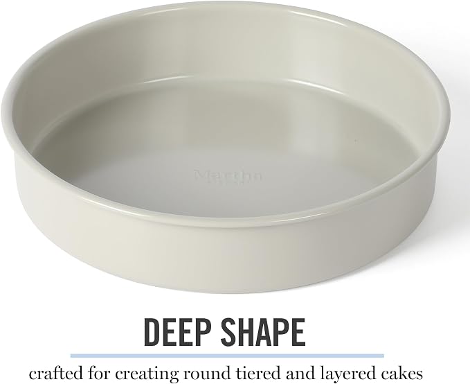 Martha Stewart Gallen 8 Inch Round Nonstick Carbon Steel Cake and Bake Pan – Cool Grey, Durable Bakeware for Even Baking and Easy Release