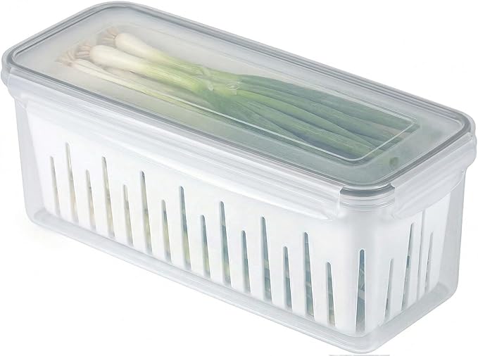 12.7 Cup Produce Saver Container for Fridge with Colander - 3.0L | Airtight Fruit & Vegetable Storage Bin, Removable Strainer Basket, BPA-Free, Stackable, White Colander