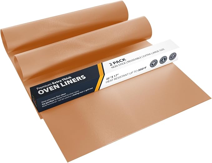 Oven Liners for Bottom of Oven - 2 Pack Large Heavy Duty Mats, 17”x25” Non-Stick Reusable Liner for Electric, Gas, Toasters, Grills - BPA & PFOA Free Kitchen Accessory to Keep It Clean (Copper)