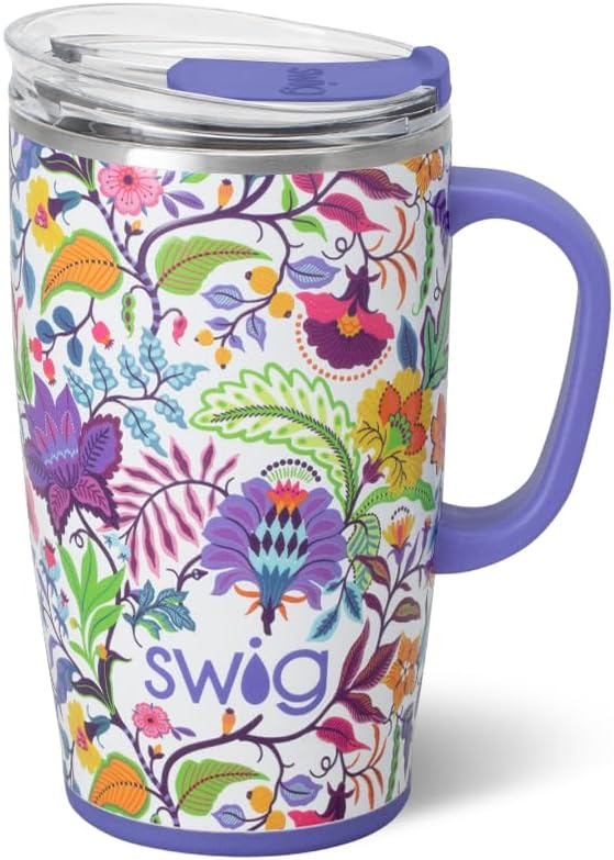 Swig Life 18oz Insulated Travel Mug with Handle & Lid, Mystique | Triple Insulated Stainless Steel - Handle & Lid Included - Keeps Coffee Hot or Cold - Cup Holder Friendly