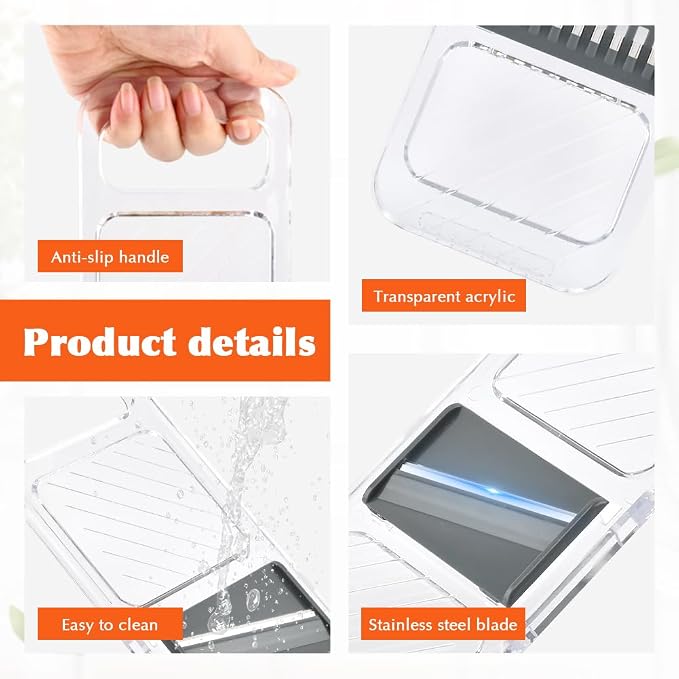 Multifunctional Mandoline Slicer with 6 Interchangeable Blades, Handheld Food Slicer with Safety Guard, Adjustable Stainless Steel Blade for Vegetable, Potato, Tomato, Onion