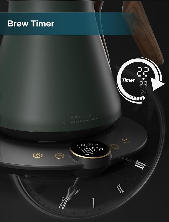 INTASTING Gooseneck Electric Kettle with ±1℉ Temperature Control 0.9 Liter | 1500W Quick Heating, Stainless Steel Inner, Pour Over Coffee & Tea, Keep Warm, Auto Shut-Off, Built-in Brew Timer, Green