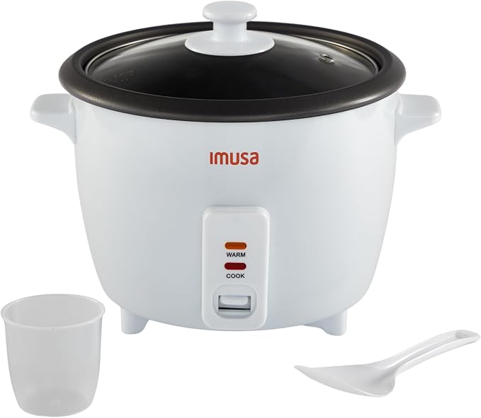 IMUSA 3 Cup Electric Ceramic Rice Cooker, White | For Rice Quinoa Oatmeal Stew, Compact for Dorms RVs Small Kitchens