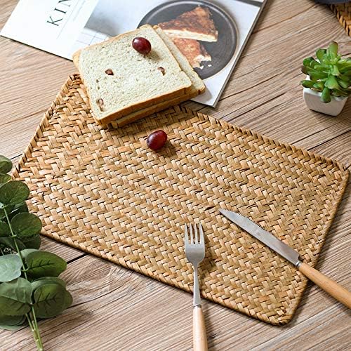 4 Pack Woven Placemats, Rectangular Rattan Place mats, Natural Seagrass Placemats, Farmhouse Wicker Table Mats for Dining Table