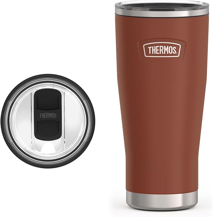 THERMOS Icon Series 24oz Stainless Steel Tumbler with Slide Lock Lid, Leakproof, Fits Cupholder, Dishwasher Safe, Griptec™ Non‑Slip Base, Keeps Drinks Hot 6 Hrs/Cold 22 Hrs, Saddle