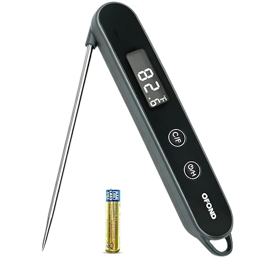 Meat Thermometer Digital,Instant Read Food Thermometer with Battery | Foldable probe,Fast Accurate Large Digital display,Magnetic and Hook Storage, Cooking Grilling Baking BBQ kitchen gadgets