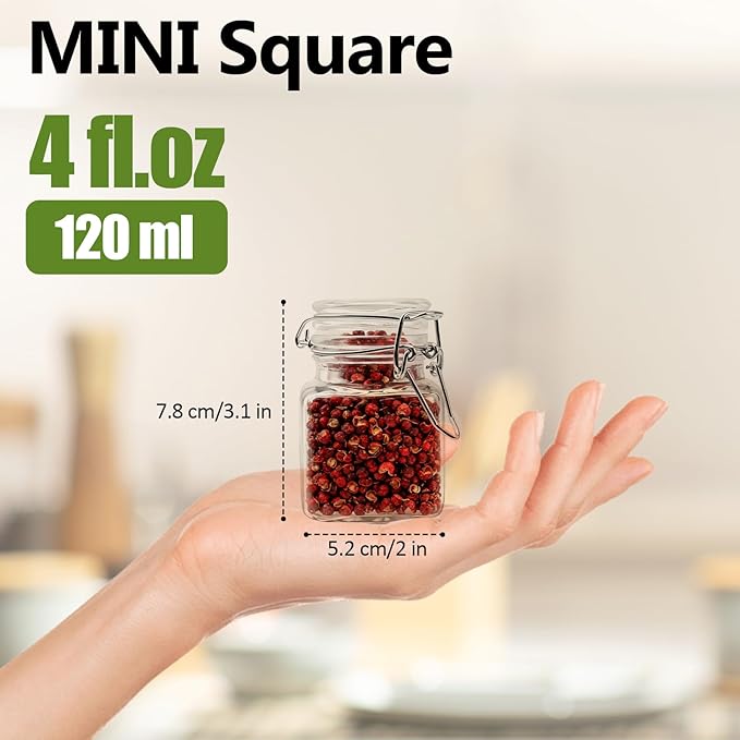Spice Jars 20 Pack 4 oz Small Glass Jars with Airtight Hinged Lids for Herb | Spice Containers with Labels,Marker,Spoons,Funnel for Seasoning,Honey Kitchen Wedding Favors