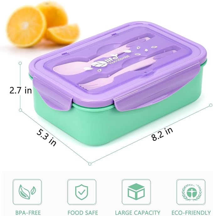 LOVINA Bento Boxes for Adults - 1100 ML Lunch Box Container For Kids Teens | Built-in Spoon & Fork - Durable for On-the-Go Meal, BPA-Free and Food-Safe Materials(Purple Green)