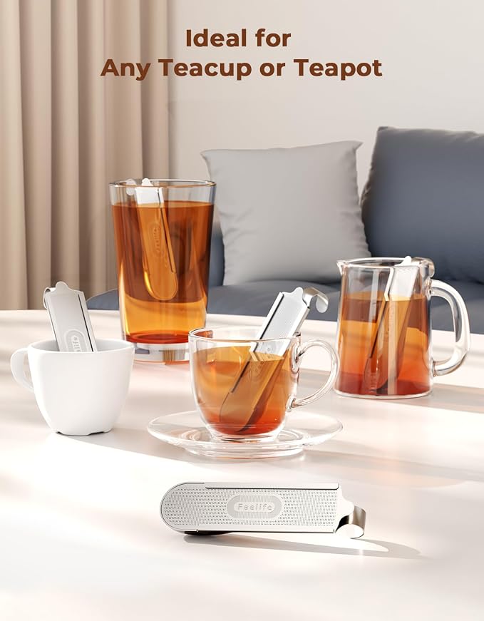 304 Stainless Steel Tea Infuser for Loose Leaf Tea Strainer Fine Mesh | 2-in-1 Tea Filter & Scoop for Easy & Fun Brewing, Feelife Tea Strainers for Loose Leaf Tea Steeper for Cup Mug