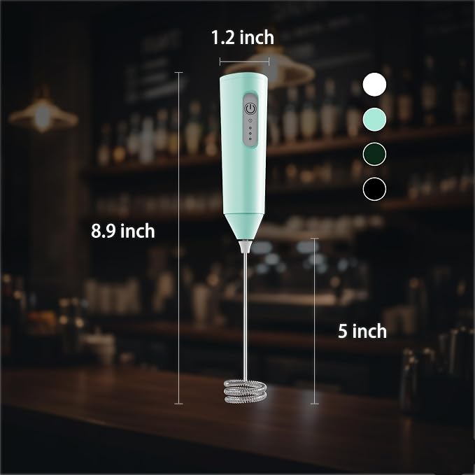 Puraville Rechargeable Electric Milk Frother Handheld, Light Green | 3 Speeds Electric Whisk Drink Mixer, Type-C Charging BPA Free for Coffee, Latte, Cappuccino, Egg,Cream