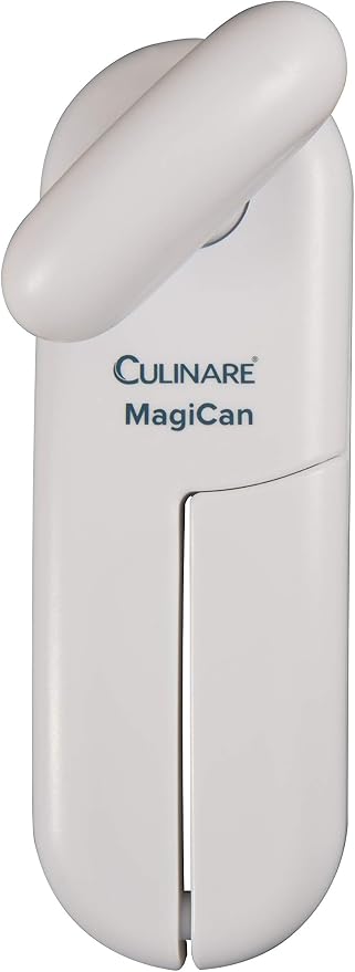 Culinare MagiCan, Manual Can Opener with Lid Release - Heavy Duty Lid Opener Kitchen Gadgets - Home Can Lid Opener Manual - Easy to Use Hand Held Effortlessly Open Cans, White, Stainless Steel