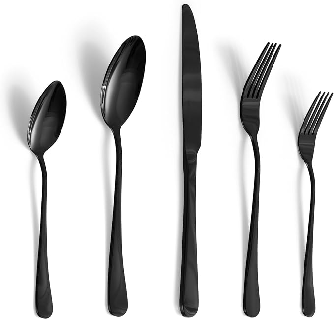 18/10 Stainless Steel Black Silverware Set for 30 | 30 Piece Heavy Duty Flatware Utensils Set | Mirror Polished | Dishwasher Safe | Premium Cutlery for Home Kitchen Wedding