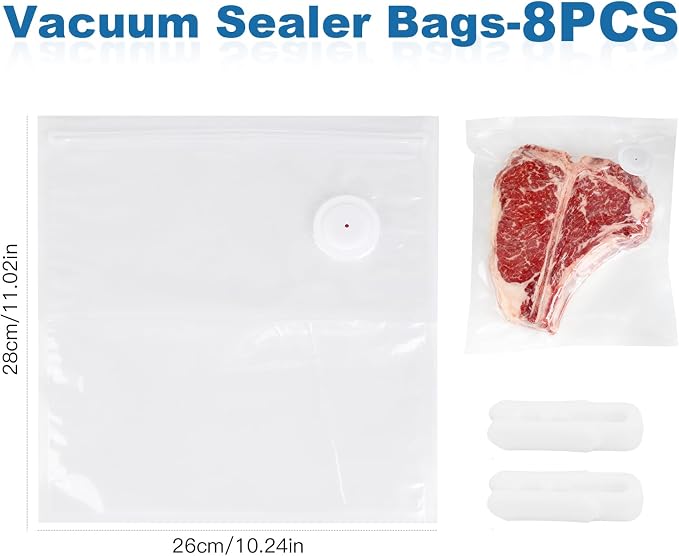 Vacuum Sealer Bags with Air Valve,8 PCS 10"×11" Reusable Vacuum Seal Bags，BPA-Free Heavy Duty Food Storage Bags for Food Storage, Cooking