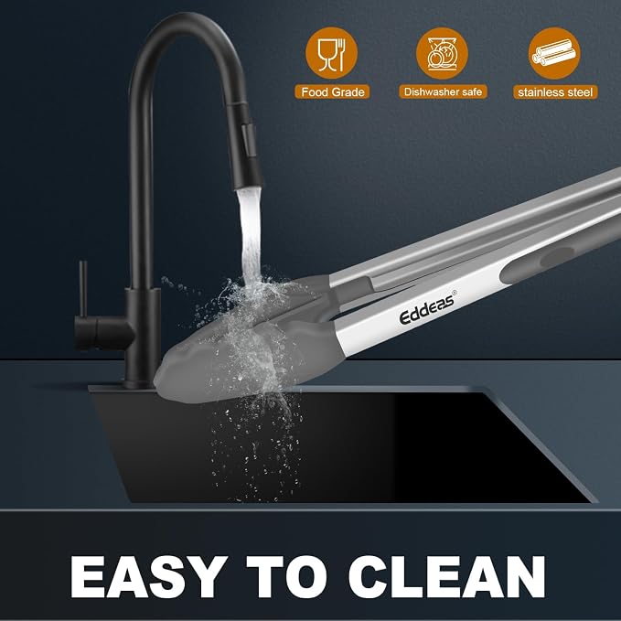 Kitchen Tongs Up To 600°F Silicone Tongs for Cooking 7,9,12 in Grey | Heat Resistant 600 Degrees,Heavy Duty Stainless Steel Locking Tong for Cooking with Silicone Tips Non-Stick Grey