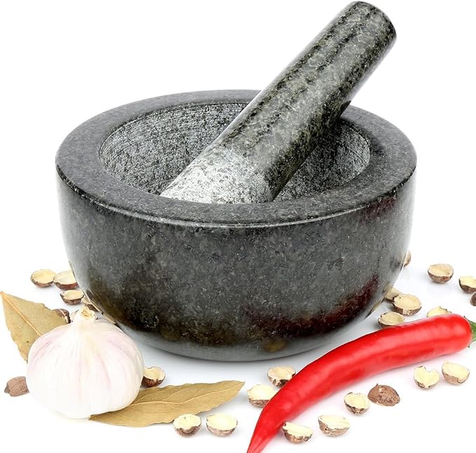 Kota Japan Large Black Granite Mortar & Pestle Natural Stone Grinder for Spices, Seasonings, Pastes, Pestos and Guacamole | Great for grinding spices, seasonings, pastes, pestos, and guacamole. Heavy stone stays put while grinding.