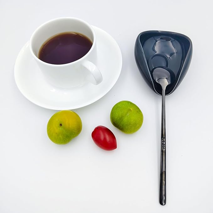Mini Coffee Spoon Holder, Small Ceramic Spoon Rest for Coffee Stirrers, Teaspoon, Bar Spoon, Coffee Bar Accessories (Ture black+black Spoon)