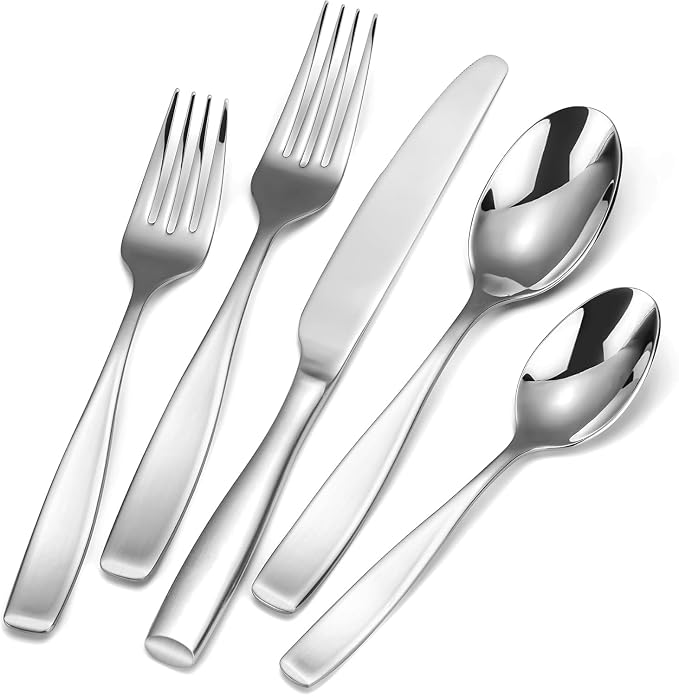 40-Piece 18/10 Heavy Flatware Set for 8, Thick Handle Forged Stainless Steel Silverware, Dishwasher Safe, Ideal for New Home Essentials Gift