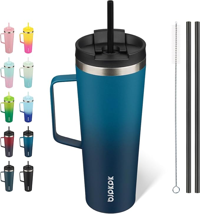 BJPKPK 26oz Insulated Tumbler with Handle, Lid & Straw, Stainless Steel | Double Wall Vacuum Insulated Coffee Travel Mug - Keeps Cold & Hot, BPA Free, Cupholder Fit for Office, Gym & Travel