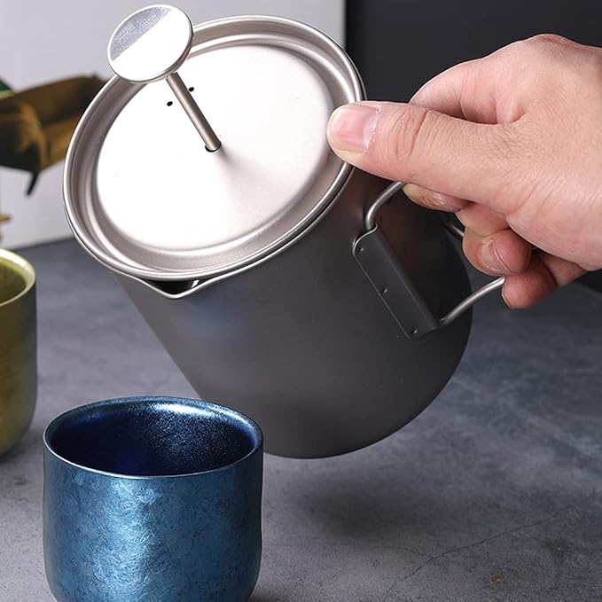 LIXADA Titanium French Press Coffee Maker, 750ml, Corrosion Resistant, Foldable Handle, Outdoor Camping Cooking Pot