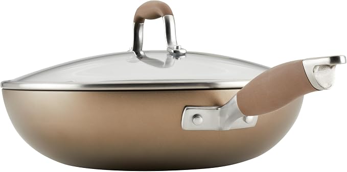 Anolon Advanced Home Hard-Anodized Nonstick Deep Frying Pan with Lid, Saute Pan, 12-Inch, Bronze