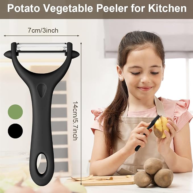 AUAUY 2PCS Potato Peeler, Y-Shaped Swivel Vegetable Peeler, Green + Black | Fruit Peeler for Kitchen, Non-Slip Grip Peeler, Ergonomic Handle Sharp Blade Stainless Steel Peeler