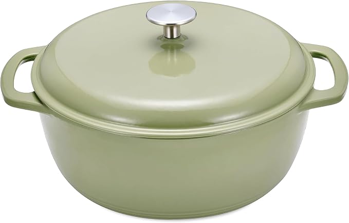 Amazon Basics Cast Iron Dutch Oven Pot with Lid, Enameled, Dual Handles, Round, Heavy-Duty, Small, 4.3-Quart, Olive