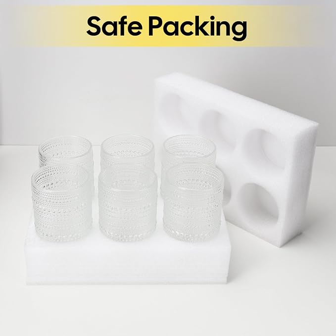 12 oz Hobnail Drinking Glasses, 6 Pack | Vintage Embossed Glass Tumbler Beverage Set for Juice, Beer, Cocktail, Whiskey