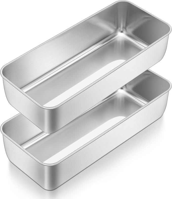 TeamFar Loaf Pan, 12 x 5 Inch Stainless Steel Loaf Pans for Baking Bread | 2 Pack Large Bread Loaf Baking Pan for Homemade Bread, Meatloaf, Cake, Brownies, Non-Toxic, Heavy-duty, Oven& Dishwasher Safe