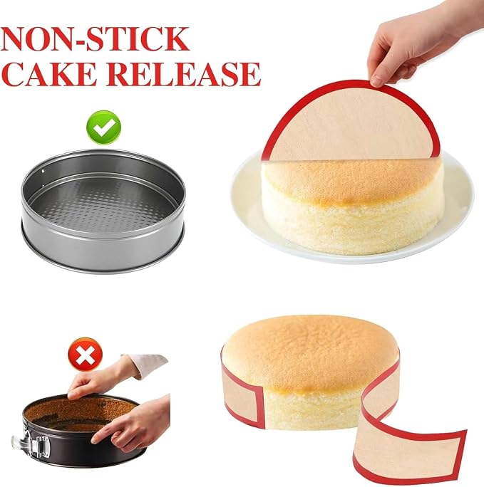 2 Packs Silicone Baking Mat for Springform Pan 9",Reusable Baking Mat Prevent Cake from Sticking to Bottom & Side,Food Safe Non-Stick Silicone Mat for Baking Easy Clean Oven Baking Sheet for Cake Pan