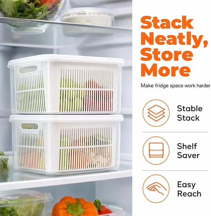 Kruggo Fruit Storage Container For Fruit Kitchen Storage (A, Small) | Removable Colander Produce Storage Containers for Fridge Organizer