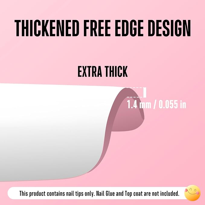 NOVO OVO Old School Retro French Tip Nails Wide White Press on, Medium Length Tapered Square BERRY PINK, Extra Thick Soft Gel Fake Acrylic Extension, Need Builder Gel, Top Coat, Glue 15 Sizes 240 pcs