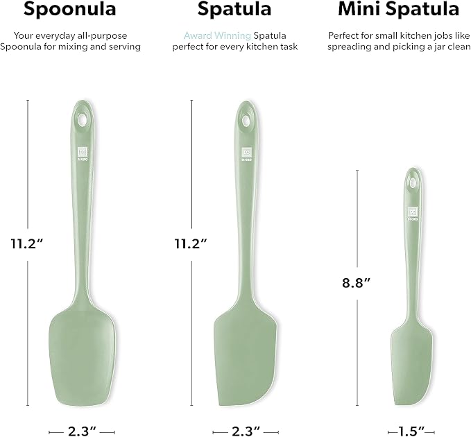 DI ORO Silicone Spatula Set - 600F Heat Resistant, 3-Pc Sage | Rubber scraper won't scratch nonstick pans; For baking, cooking, mixing, and frosting; BPA-free and dishwasher safe