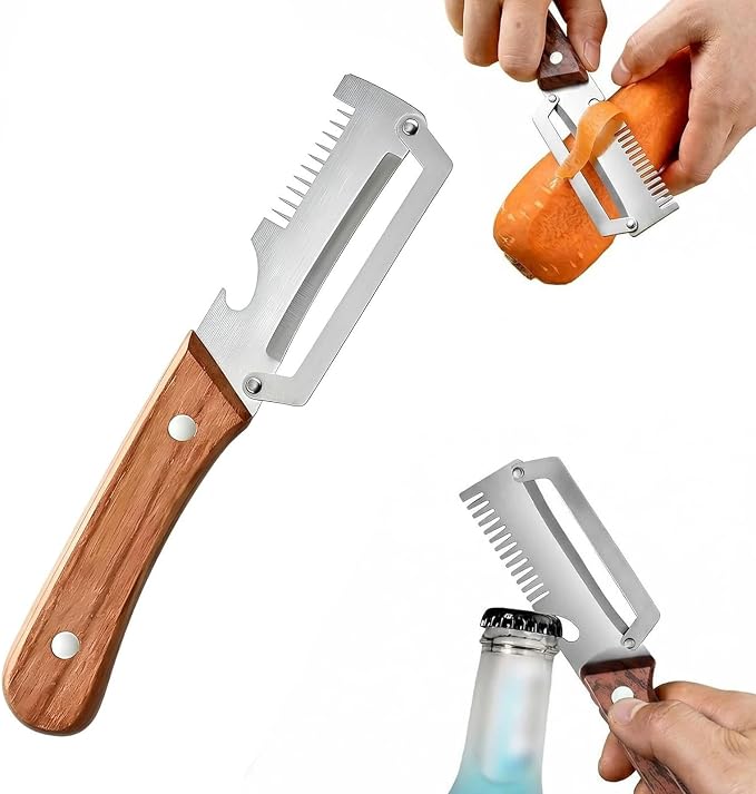 Vegetable Peeler - Wooden Handle Stainless Steel Multi-functional Peeler