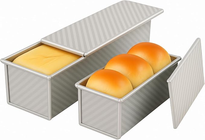 2-pack Pullman Loaf Pan with Lid (13x5 & 8.4x4.8 inch) - Nonstick Aluminum Steel Bread Pan Set, Vented Bottom for Even baking, PFOA & PTFE free, for Sandwich Bread, Sourdough, Toast & Shokupan