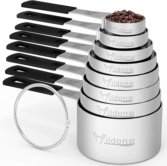 Wildone Stainless Steel 18-Piece Measuring Cups and Spoons Set | Stainless Steel Kitchen Gadgets for Cooking & Baking, Heavy Duty for Measuring Dry/Liquid Ingredients, Black