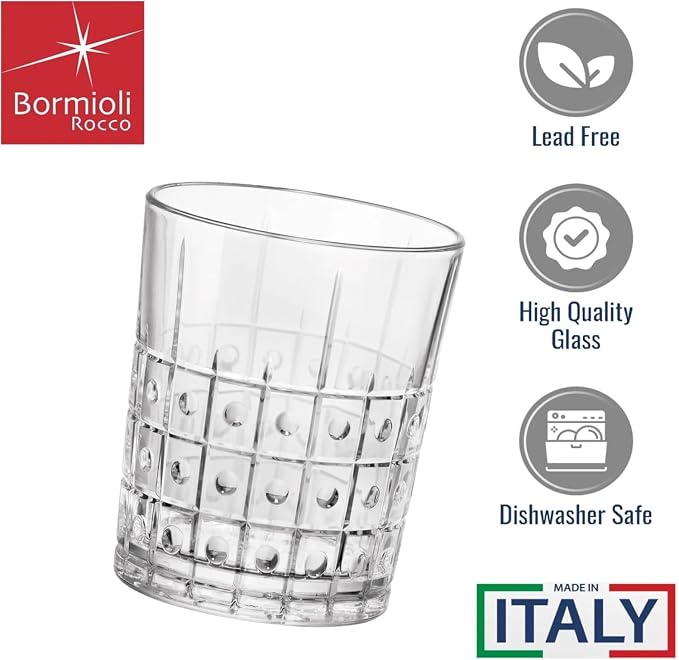 Bormioli Rocco Bartender Este 13.25 oz. Double Old Fashioned DOF Drinking Glasses for Cold Drinks, Juices, and Cocktails, Clear, Set of 6