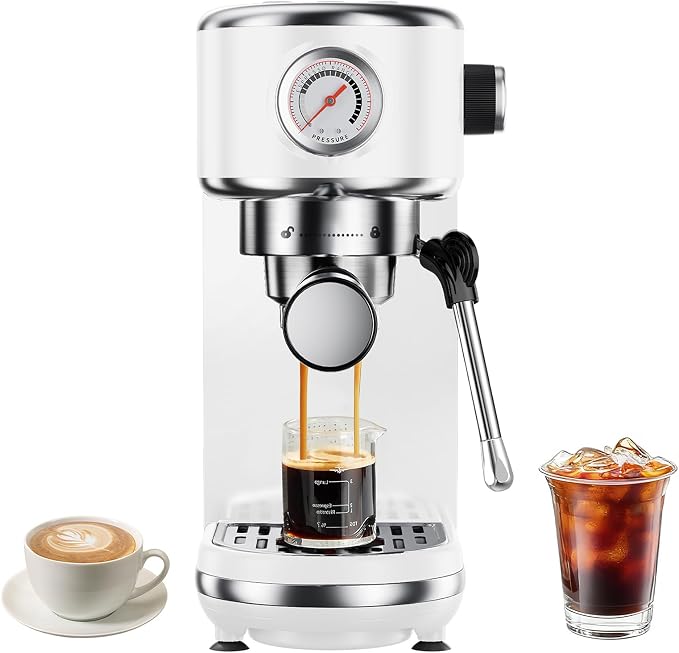 atatix 20 Bar Espresso Machine with Milk Frother, Compact Espresso Maker | Stainless Steel Coffee Machine with Precise Temp Control, 44oz Removable Water Tank for Latte, Cappuccino, White