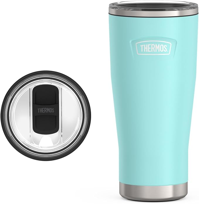 THERMOS Icon Series 24oz Stainless Steel Tumbler with Slide Lock Lid, Leakproof, Fits Cupholder, Dishwasher Safe, Griptec™ Non‑Slip Base, Keeps Drinks Hot 6 Hrs/Cold 22 Hrs, Sea Green