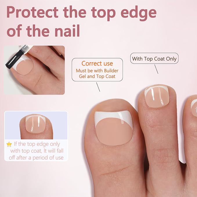 Misssix Press on Toenails Short, 216pcs French Tip Toe Nails Square in Box | Soft Gel False Toenail, Acrylic Soak off Fake Toe Nails for Women Nail Art DIY 15 Sizes