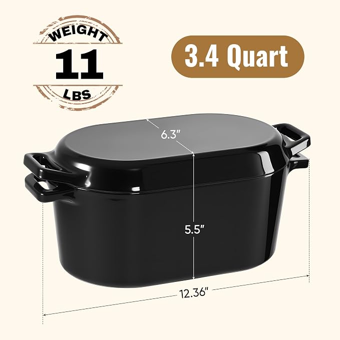 Dutch Oven for Bread Baking, 3.4 QT Bread Dutch Ovenfor Sourdough, Enamelled Bread Oven with Lids,Black